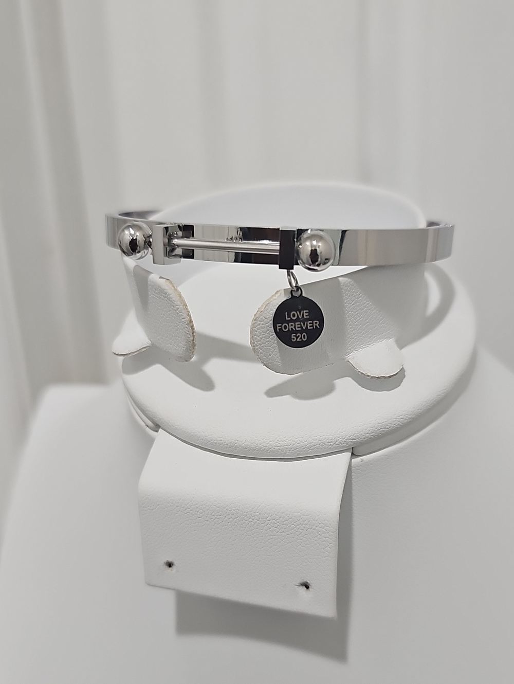 Silver 'Love Forever 520' Charm Bangle Bracelet